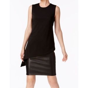 Calvin Klein Asymmetrical Faux-Leather Shift Dress